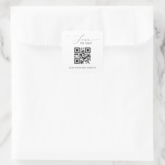 Script QR Code Scan auf unserer Hochzeitswebsite Quadratischer Aufkleber (Tasche)