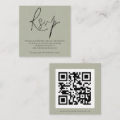 Script QR Code Soft Sage Green Wedding RSVP Begleitkarte (Vorne/Hinten)