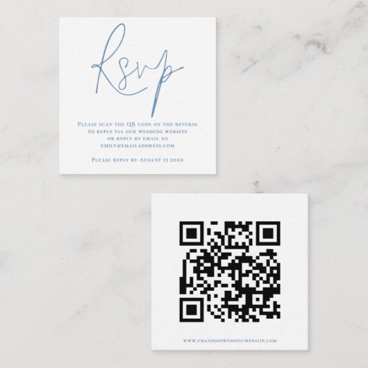 Script QR Code Wedding Blue White UAWG Begleitkarte (Vorne/Hinten)