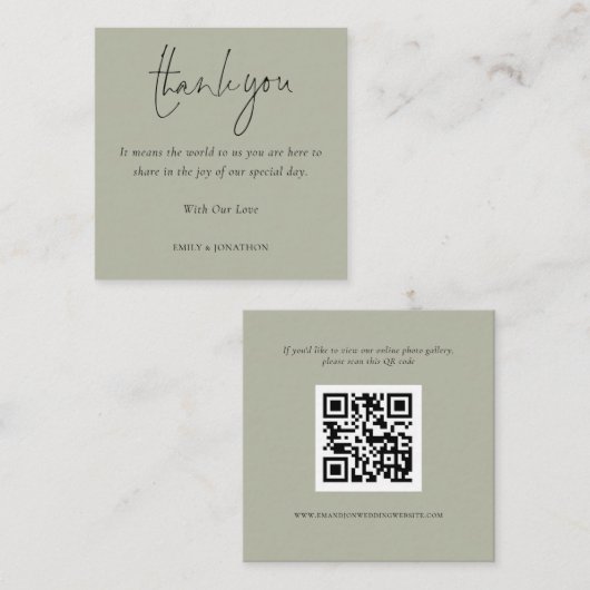 Script QR Code Wedding Foto Gallery Danke Begleitkarte (Vorne/Hinten)