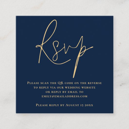 Script QR Code Wedding Gold Navy Blue UAWG Begleitkarte (Vorderseite)