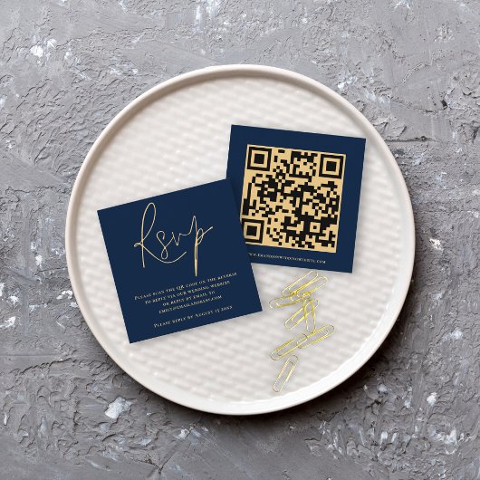 Script QR Code Wedding Gold Navy Blue UAWG Begleitkarte