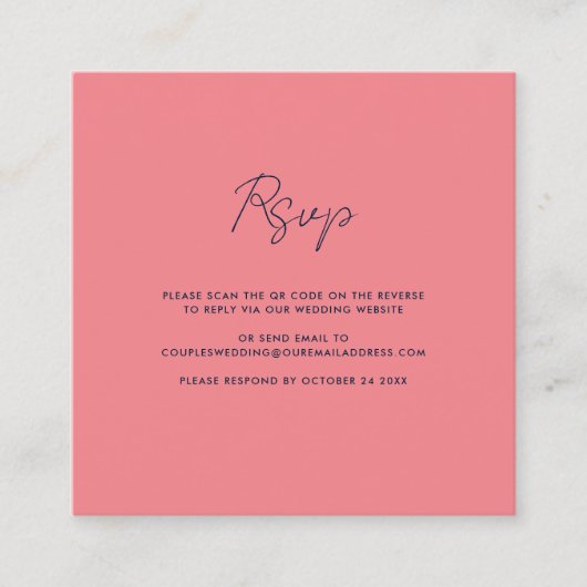 Script QR Code Wedding RSVP Quadratische Visitenkarte (Vorderseite)