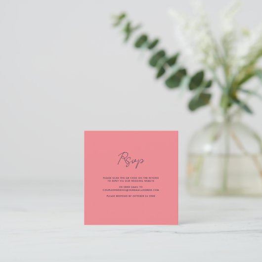 Script QR Code Wedding RSVP Quadratische Visitenkarte (Stehend Vorderseite)