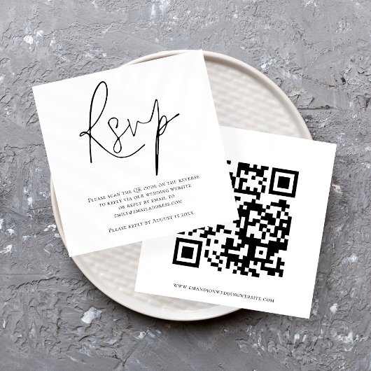 Script QR Code Wedding Schwarz-weiß RSVP Card Einladung