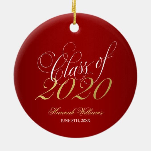 Script Red Gold Class of 2020 Graduation Keramik Ornament (Hinten)