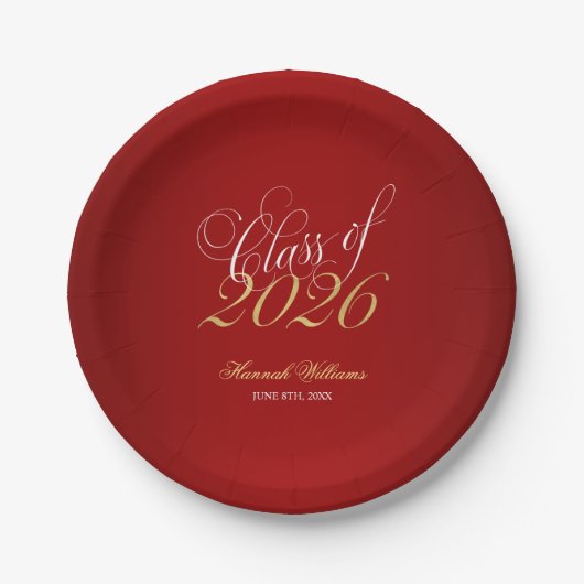 Script Red Imitats Gold 2025 Graduation Party Pappteller (Vorderseite)