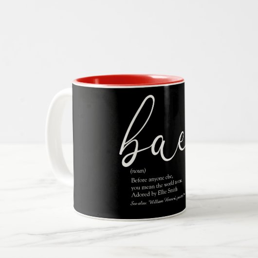 Script Red Liebe Heart Bae Definition Elegant Zweifarbige Tasse (Vorderseite Links)