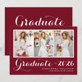 Script Red Three Foto Collage Abschluss Einladung (Vorne/Hinten)