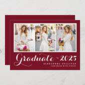 Script Red Three Foto Collage Abschluss Einladung (Vorne/Hinten)