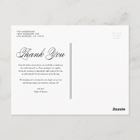 Script Red Three Foto Collage Wedding Vielen Dank Postkarte (Rückseite)