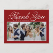 Script Red Three Foto Collage Wedding Vielen Dank Postkarte (Vorderseite)