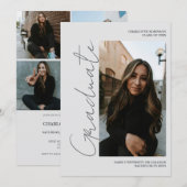 Script retro gray graduate photo graduation einladung (Vorne/Hinten)
