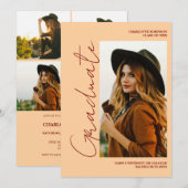 Script retro Light Peach graduate photo graduation Einladung (Vorne/Hinten)