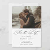 Script Romantisches Foto Erschwingliche Hochzeit Save The Date (Vorderseite)