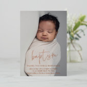 Script-Rose Gold Religiöse Taufe & Weihnachten Folieneinladung (Stehend vorne)