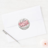 Script Rose Gold Silver Lights "Hello Beautiful" Runder Aufkleber (Umschlag)