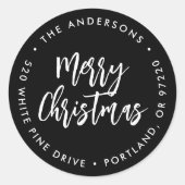 Script-Rücksendeadresse für Black Brush Runder Aufkleber (Vorderseite)