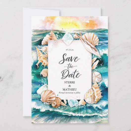 Script Rustic Beach Wedding Save The Date (Vorderseite)