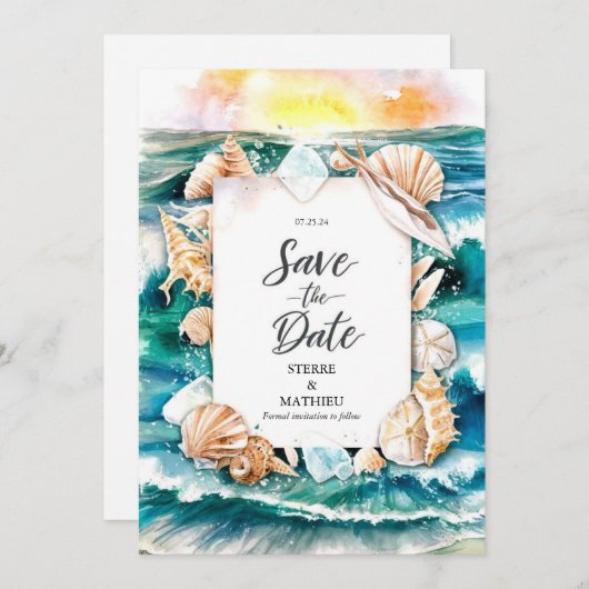 Script Rustic Beach Wedding Save The Date (Vorne/Hinten)