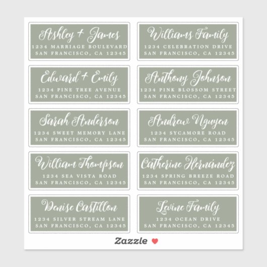 Script Sage Green Wedding Guest Address Labels (Blatt)