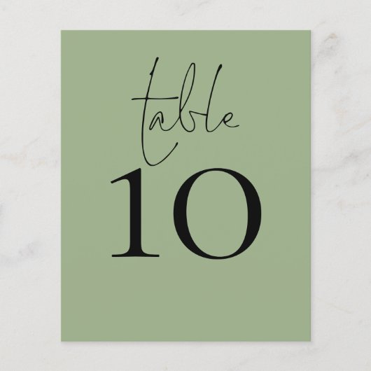 Script Sage Green Wedding Tischnummer (Vorderseite)