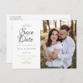 Script Save the Date Foto Wedding Elegant Postkarte (Vorne/Hinten)
