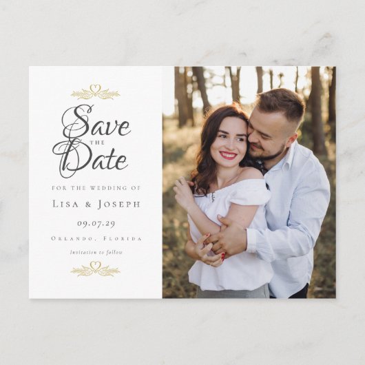 Script Save the Date Foto Wedding Elegant Postkarte (Vorderseite)