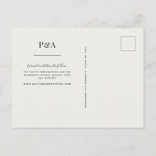 Script Schriftart Landscape Foto Save the Date Pos Ankündigungspostkarte (Rückseite)