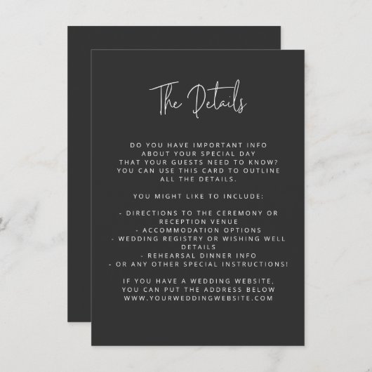 Script Schriftart Moderne Hochzeit Schwarz und Wei Begleitkarte (Vorne/Hinten)