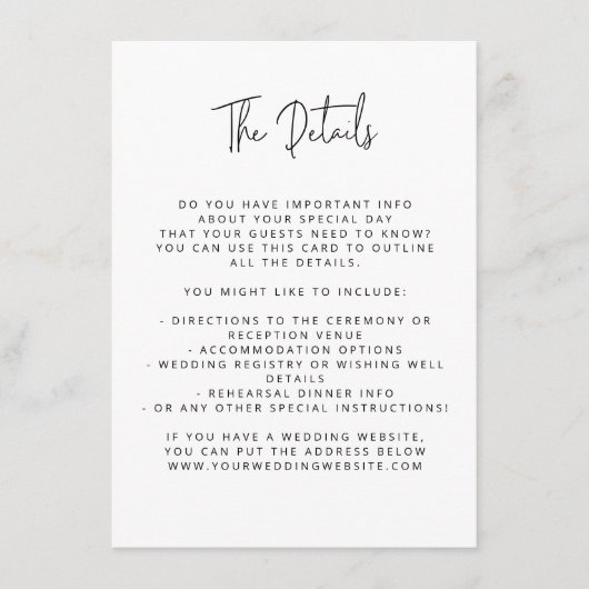 Script Schriftart Moderne Hochzeit Schwarz und Wei Begleitkarte (Vorderseite)