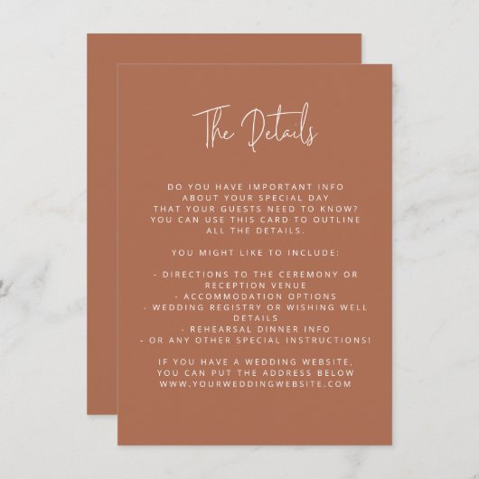 Script Schriftart Moderner Hochzeitkupferfarbblock Begleitkarte (Vorne/Hinten)