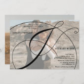 Script Schwarz-weiß 2 Foto Kalligraphie Hochzeit Einladung (Vorne/Hinten)