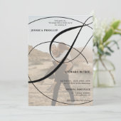 Script Schwarz-weiß 2 Foto Kalligraphie Hochzeit Einladung (Stehend Vorderseite)