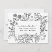 Script Schwarz-weiß Floral Botanical Personalisier Mitteilungskarte (Vorderseite)