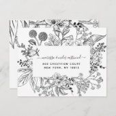 Script Schwarz-weiß Floral Botanical Personalisier Mitteilungskarte (Vorne/Hinten)