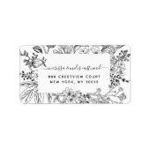 Script-Schwarz-weiße florale Rücksendeadresse Adressaufkleber (Vorne)