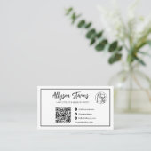 Script Schwarz-weiße Haarschminke Foto Logo qr Cod Visitenkarte (Stehend Vorderseite)
