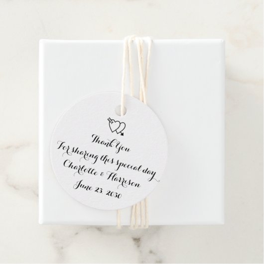 Script Schwarz-weiße Herzen Hochzeitsgeschenk Geschenkanhänger (Beispiel)