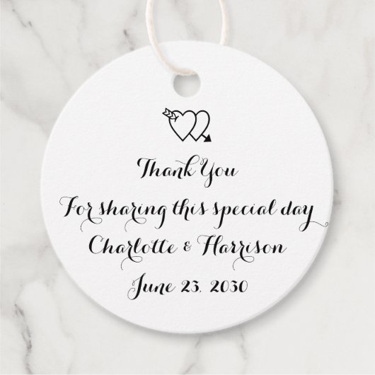 Script Schwarz-weiße Herzen Hochzeitsgeschenk Geschenkanhänger (Vorderseite)