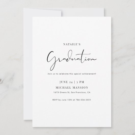 Script She did It Minimalistisch Abschluss Girl Fo Einladung (Rückseite)