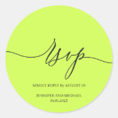 Script Signature Elegant Wedding RSVP Cyber Lime Runder Aufkleber (Vorderseite)