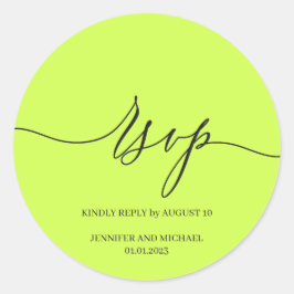 Script Signature Elegant Wedding RSVP Cyber Lime Runder Aufkleber