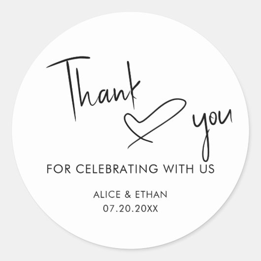 Script Signature Heart Wedding Vielen Dank Runder Aufkleber (Vorderseite)