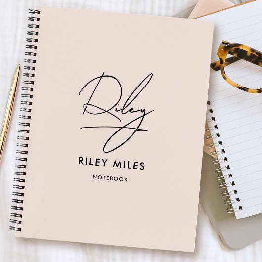 Script Signature Monogram Blush Pink Moderner Chic Notizblock