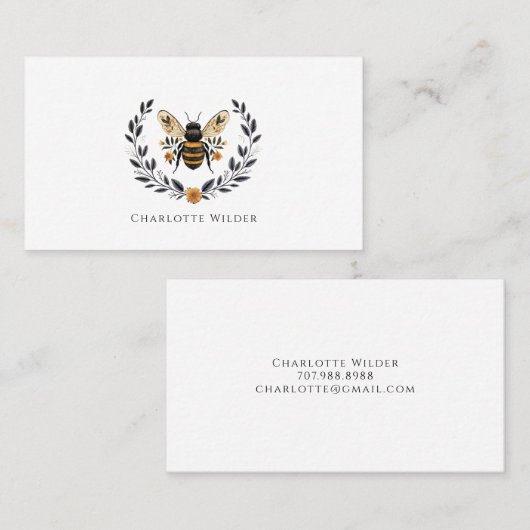 Script Signature Personalized Bee Floral  Telefonnummerkarte (Vorne/Hinten)