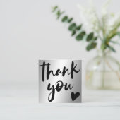 Script silbermetallicer Chic Ordnung danke Quadratische Visitenkarte (Stehend Vorderseite)