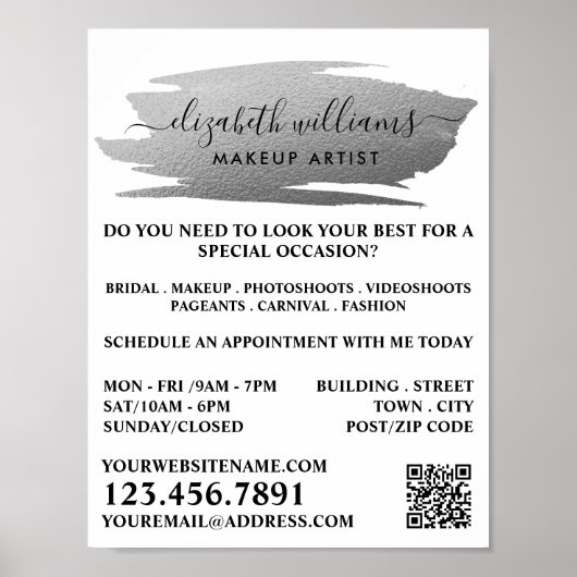 Script Silver Foil Pinselstrich Makeup Artist Poster (Vorne)