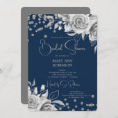 Script Silver Glitzer Brautparty Navy Einladung (Vorne/Hinten)