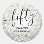 Script Silver Glitzer Lights 50. Geburtstag Runder Aufkleber (Vorderseite)